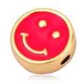 DIY jewelry charm with red enamel finish and golden smiley face pattern for bracelets - Smile-Rose Red
