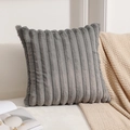 Minimalist grey plush square pillow cover with vertical striped texture on a sofa - Dark Gray