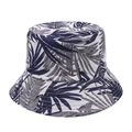 Cotton bucket hat with tropical palm leaf print in blue and grey for outdoor sun protection - One Size (56-60cm Adjustable) / Grey Maple Leaf Print