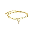 Gold paperclip chain bracelet featuring a micro-pave letter Y charm and lobster clasp - Letter Y