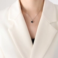 Elegant silver heart necklace with black gemstone and sparkling zircon halo - 40+5cm / Steel Color Black Zircon Necklace