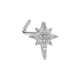 Piercing de nez en L argenté avec une étoile en zircone et strass brillants - Style Étoile à Huit Branches Argent (24051004-15)