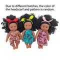 Three African reborn baby dolls with fluffy hair and colorful floral outfits - 18CM Girl Doll Set of 3
