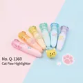 Set of 6 macaron-colored cat paw highlighters with transparent gradient caps - Cat Paw