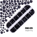 12-grid organizer with faceted black resin rhinestones for nail art, model ZSHZ-878 - Pure Black (ZSHZ-878)