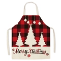 Detail of red and black plaid Christmas apron with Merry Christmas text and tree pattern - Style 16/Red Black Plaid Christmas Tree
