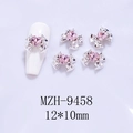 Detail of silver alloy bow nail charms with pink heart rhinestones, size 12x10mm - Silver Base Pink Heart (9458)