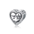 925 sterling silver heart charm with black star patterns and beaded edges - Libra(PC1736-7)