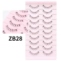Vue détaillée des faux cils croisés naturels ZB28 sur un plateau rose, lot de 10 - Style Croisé Naturel (ZB28)