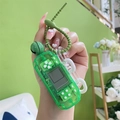 Mini green transparent Tetris game console keychain with bell and spiral strap - Dark Green