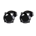 Detailed view of black four-prong stainless steel earrings with round-cut zircon stones - Style D-4-Claw Round / Black