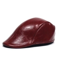 Classic dark red leather newsboy cap with smooth texture and vintage beret style for men - M (56-58cm) / Burgundy