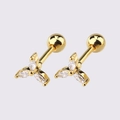 Golden marquise-cut zircon heart stud earrings with secure screw-back ball closure - Gold Triple Zirconia Leaf
