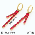 Long tassel earrings in 18K gold plating with red rectangular zircon crystals - Gold Red Tassel (KE108822-KFC)