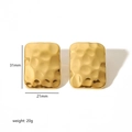 Golden hammered square stainless steel earrings, size 31mm by 21mm, weight 20g - Gold Hammered Rectangular Style (TE6630-G) / 18K Gold Plated