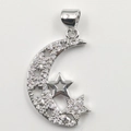 Silver astronaut crescent moon and stars necklace pendant with sparkling gemstones - Moon Star Silver Pendant