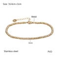 Detail view of gold beaded stainless steel bracelet showing 3mm bead size and 16.4cm length - 3mm Bead Diameter - Lobster Clasp Chain (YB-1069G-3mm)