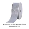 Silver Glitter Overlock Ribbon for Christmas decor, size 38mm x 10Y on spool - Silver Glitter Ribbon