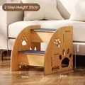 Two-step wooden pet stairs with blue non-slip surface and cat paw cutout design - 2 Layers Wood Stairs