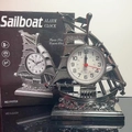 Silver-plated sailboat alarm clock with quartz movement and clear Arabic numerals - Black Gold Sailboat Alarm Clock