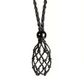 Dettaglio della collana in corda intrecciata nera con tasca a rete per cristalli - Collana / Nero