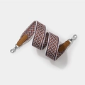 Bohemian zig-zag woven shoulder strap with brown leather and silver lobster clasps - L 70cm W 5cm / Brown Strap Silver Buckle
