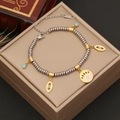 Exotic stainless steel beaded bracelet with evil eye charms and turquoise accents - Sky Blue Bead Hollow Eye Style (3#)