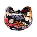 Boho elastisches Yoga Stirnband in Schwarz mit lebhaftem tropischem Blumen- und Blattmuster - Schwarz Mehrfarbig Tropische Blumen Blatt Twist(#126)