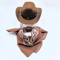 Brown suede cowboy hat with star studs and paisley bandana for dogs and cats - Dark Brown + Dark Brown Bandana