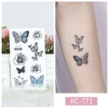 Waterproof butterfly and rose tattoo sticker RC-771 in blue and black colors - RC-771 Blue Butterfly
