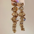 Detail of amber irregular acrylic earrings with tiered crystal blocks and silver pins - Silver Earring Post - Coffee