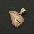 Macro del ciondolo a labbra hip-hop con strass rosa e maglie della catena cubana - Solo Pendente-Oro (Labbra Rosa)