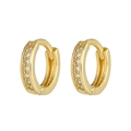 Klassieke gouden huggie hoop oorbellen met micro-pavé witte zirkoon kristallen - Klassieke Enkele Rij Zirkonia Huggie (E406-2)