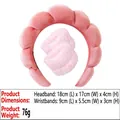 Pink plush spa set with thick velvet headband and matching wristbands for skincare - 22# 3PCS Gold Velvet Watermelon Red Set Headband & Wristbands