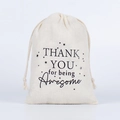Beige cotton drawstring hangover kit bag with 'Thank You for being Awesome' text and stars - Thank you-Star Pattern / 10*15cm