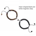 Detail of heart magnet clasp connecting tiger eye and matte black beaded couple bracelets - Brown Black Matte Tiger Eye Style (WB0654-09)