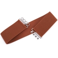 Cintura elastica larga 6cm marrone da donna con fibbie metalliche argentate per abiti - 75cm / Cammello