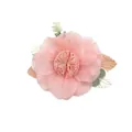 Detail of pink fabric flower hair clip with translucent tulle petals and floral accents - Style 3 (Pink Fabric Flower)