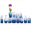 Set of 12 small blue gradient glass vases with various embossed textures for home decor - Blue (12 Pieces Set)