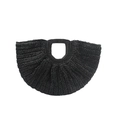 Black handmade woven straw beach tote bag with semicircular design and circular handles - Black