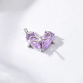 Silver bow heart pendant with purple faceted stones and small white pearls for DIY jewelry - Silver Plated Purple Heart Bow