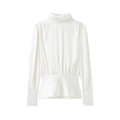 Elegant white satin long sleeve blouse with waist pleats and bow tie back detail - XS