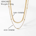 Détail du collier double couche plaqué or 14K avec mesures des chaînes serpent et billes - Style Double Rang Perles Os de Serpent (JDN20627)