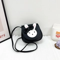 Cute black and white bunny kids crossbody bag with 3D bow and PU leather finish - Black