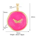 Ciondolo tondo in rame smaltato rosa acceso con ali dorate, altezza 20mm charm - Ala / Rosa