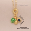 Gold multi-pendant necklace with green enamel leaf, pineapple, and blue zircon turtle - 2# Pineapple (Leaf/Pineapple/Turtle)