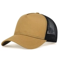 Classic khaki and black mesh trucker hat with 5-panel design and breathable back - Khaki