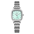 Minimalist square quartz watch with silver steel band and mint green dial - Silver Case Green MOP Face Silver Band