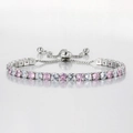 Adjustable tennis bracelet with pink and white cubic zirconia stones in box chain - Adjustable / White Gold + White Pink