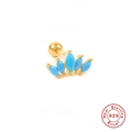 Macro view of gold S925 sterling silver crown stud with turquoise stones and screw back - Single Piece Gold - Turquoise